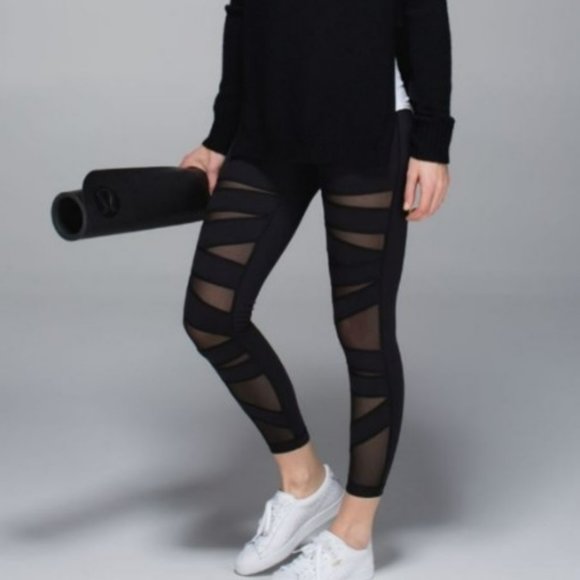 lululemon athletica Pants - Lululemon High Times Tech Mesh Bandage Leggings Black Luon Size 10